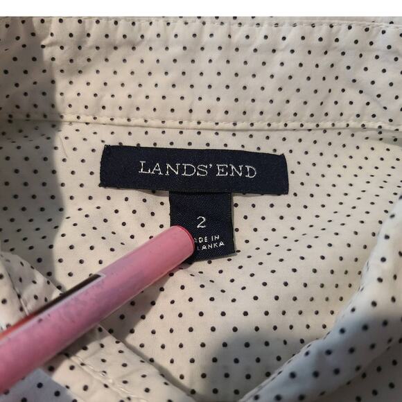 Lands End creamy white black polka dot long sleeve popover blouse - 2 - Picture 2 of 5